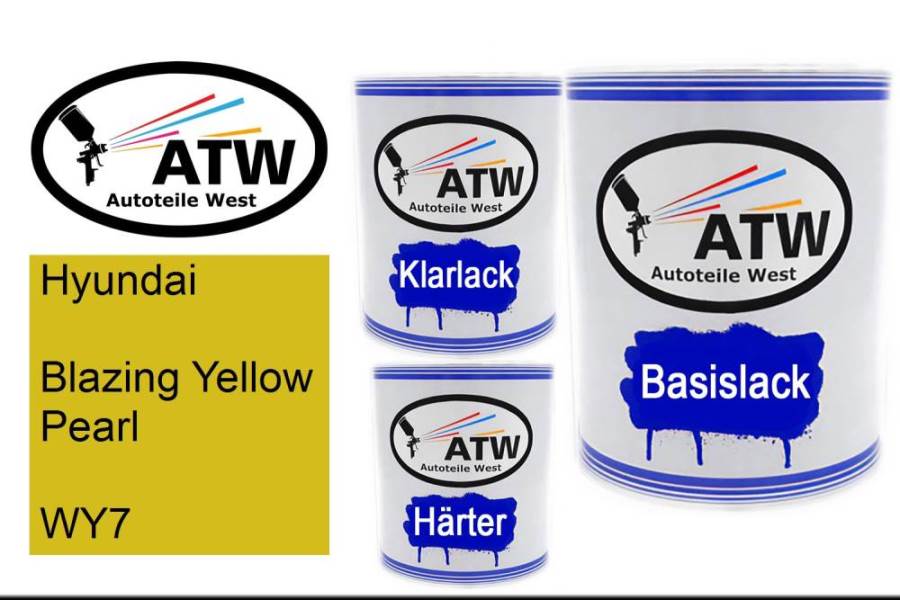 Hyundai, Blazing Yellow Pearl, WY7: 1L Lackdose + 1L Klarlack + 500ml Härter - Set, von ATW Autoteile West.